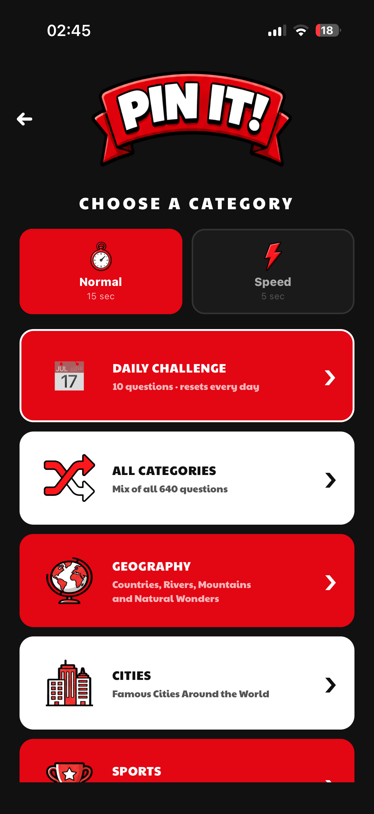 Category picker screen